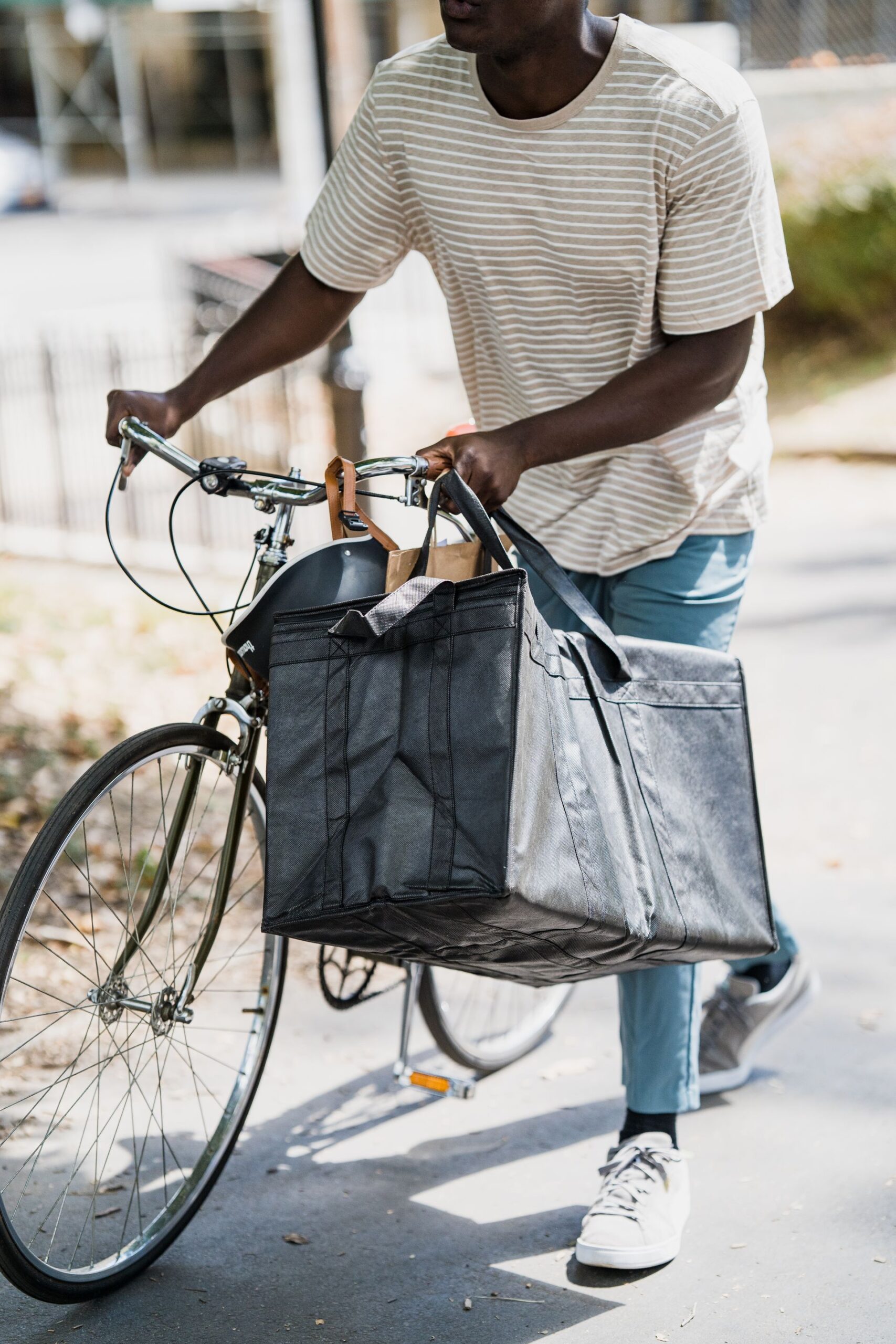 Food delivery courier on bicycle
