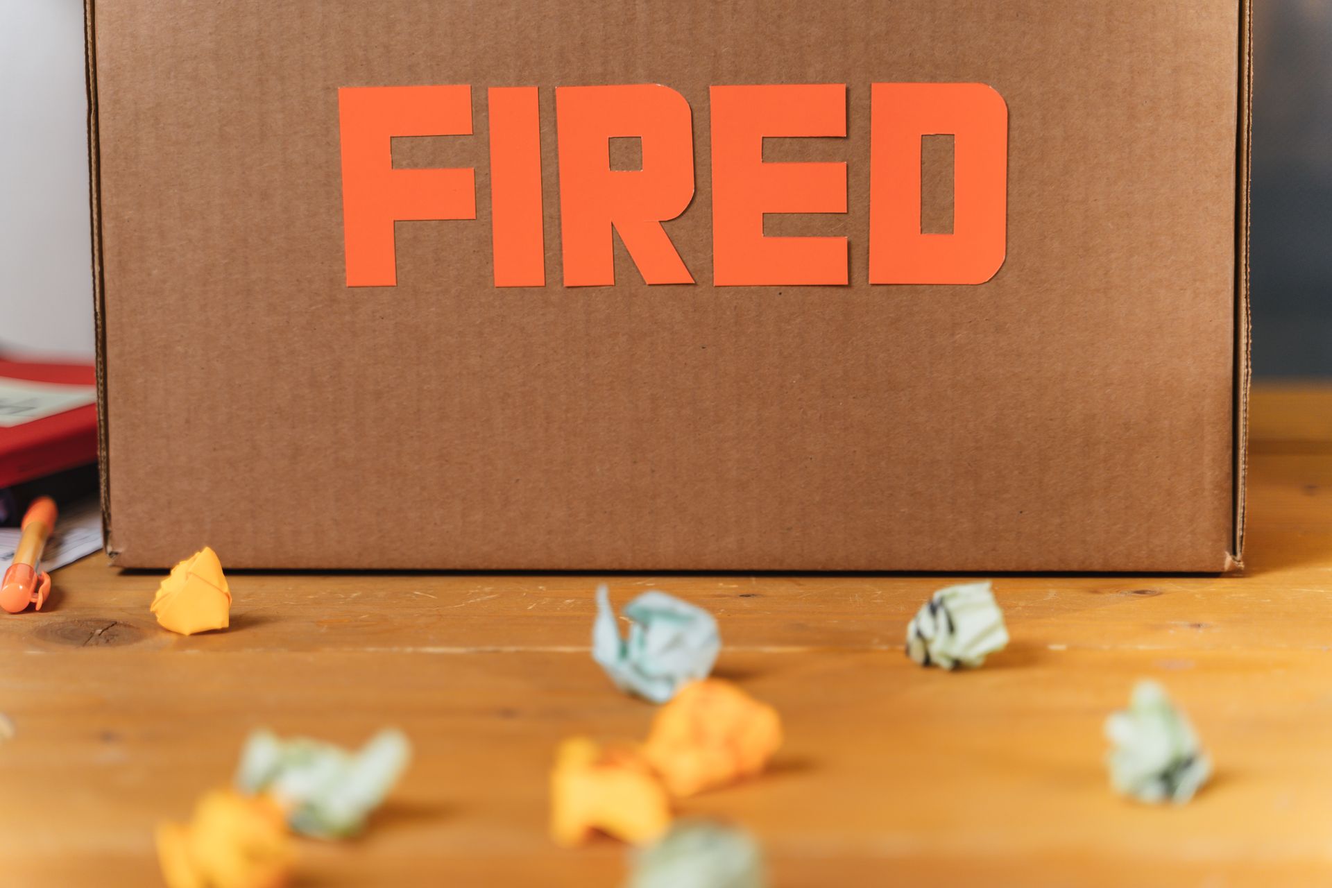 Fired box on office desk